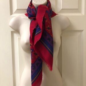 Vintage Baar Beards 100% Wool Paisley Women's Red Square Scarf Abstract Floral